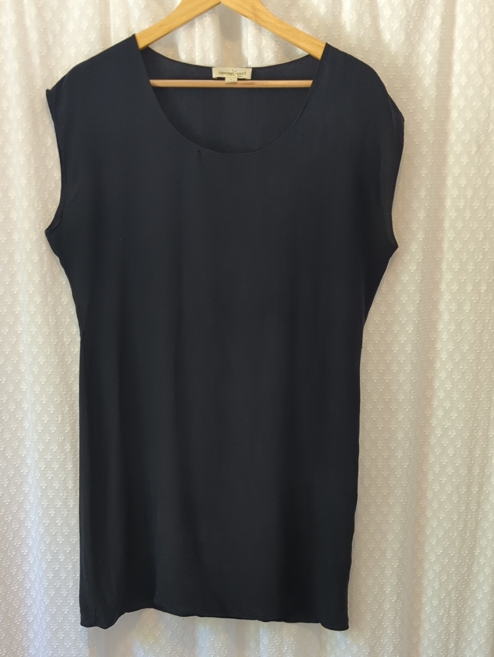 Amour Vert Short Sleeve 100% Silk Black Dress With Sash Women's L